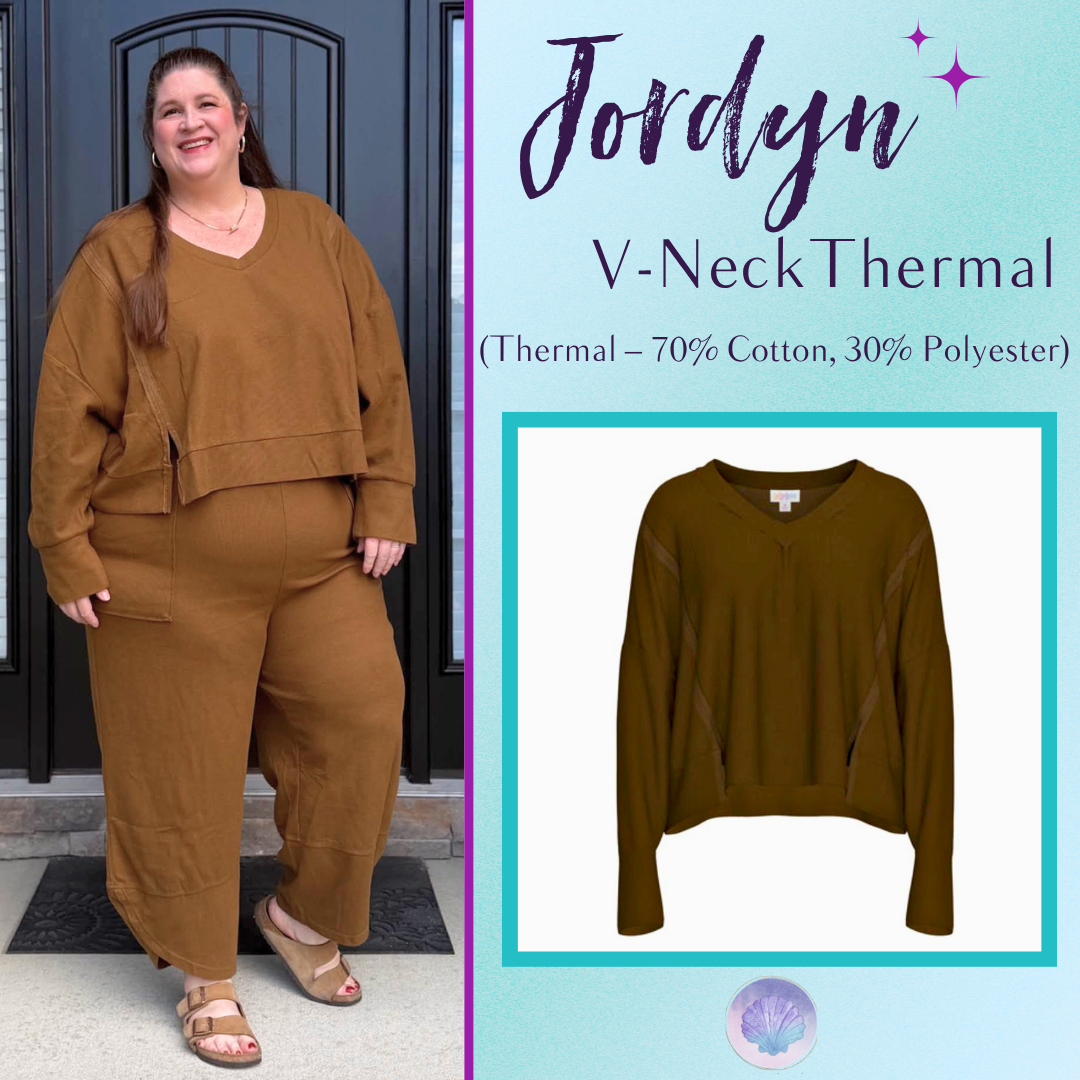 LuLaRoe Jordyn V-Neck Thermal in Solid Caramel Brown, front product view