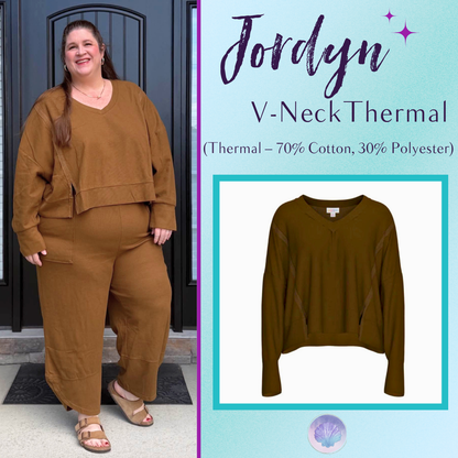 LuLaRoe Jordyn V-Neck Thermal in Solid Caramel Brown, front product view