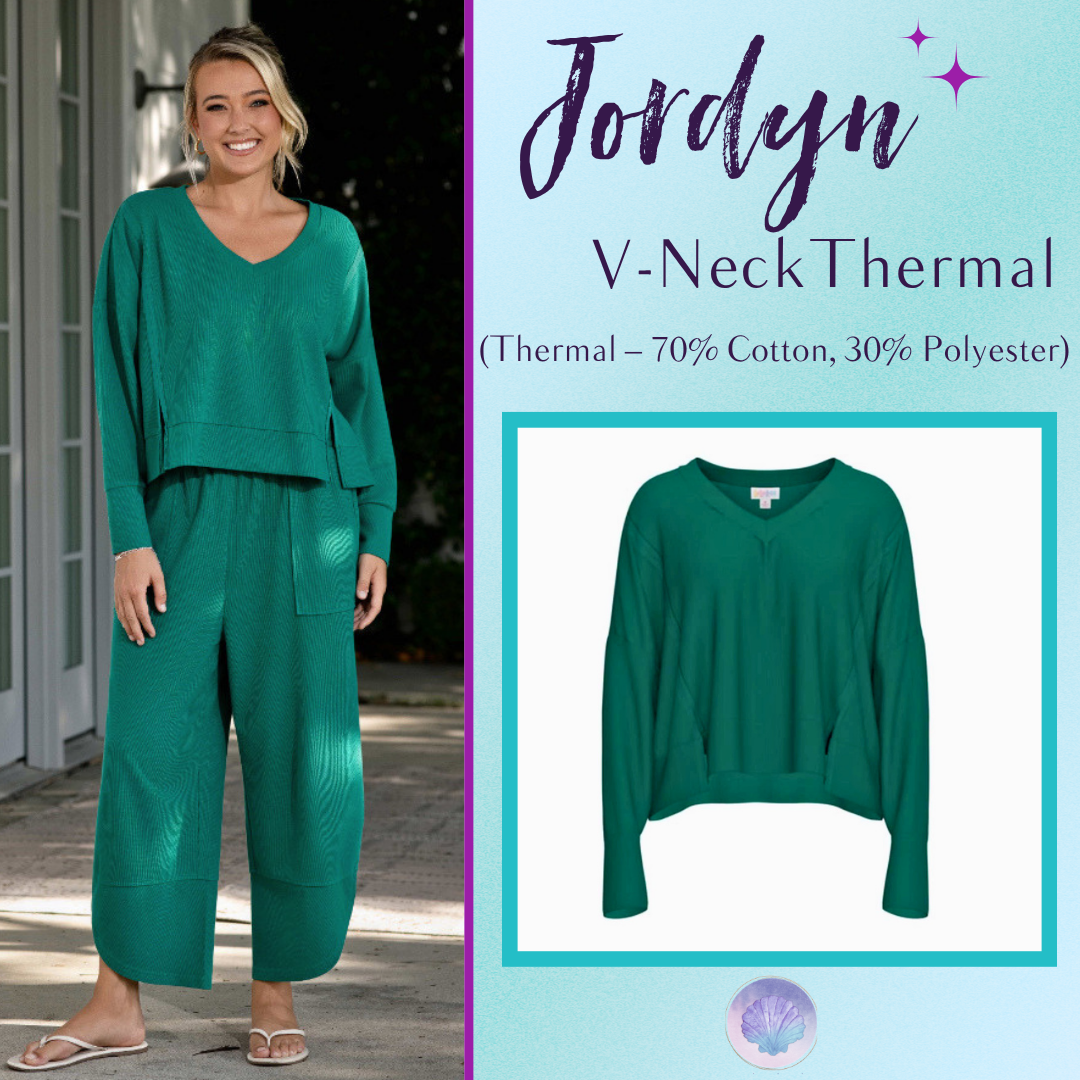 LuLaRoe Jordyn V-Neck Thermal in Solid Emerald Green, front product view