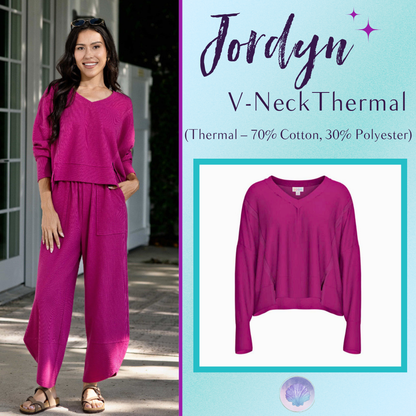LuLaRoe Jordyn V-Neck Thermal in Solid Fuchsia Pink, front product view