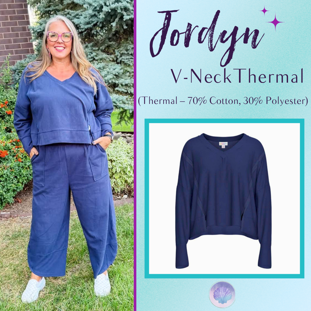 LuLaRoe Jordyn V-Neck Thermal in Solid Navy Blue, front product view