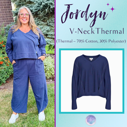 LuLaRoe Jordyn V-Neck Thermal in Solid Navy Blue, front product view