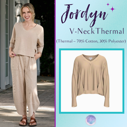 LuLaRoe Jordyn V-Neck Thermal in Solid Oatmeal Beige, front product view