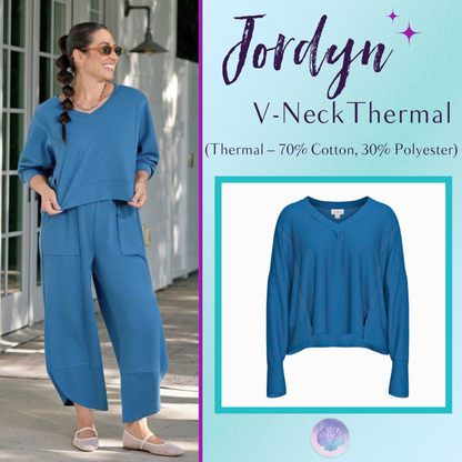 LuLaRoe Jordyn V-Neck Thermal in Solid Ocean Blue, front product view
