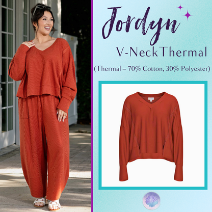 LuLaRoe Jordyn V-Neck Thermal in Solid Rust Orange, front product view