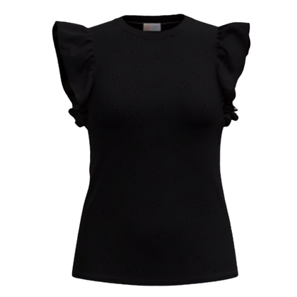 LuLaRoe LeeAnn Ruffle Sleeve Top - Solid Black