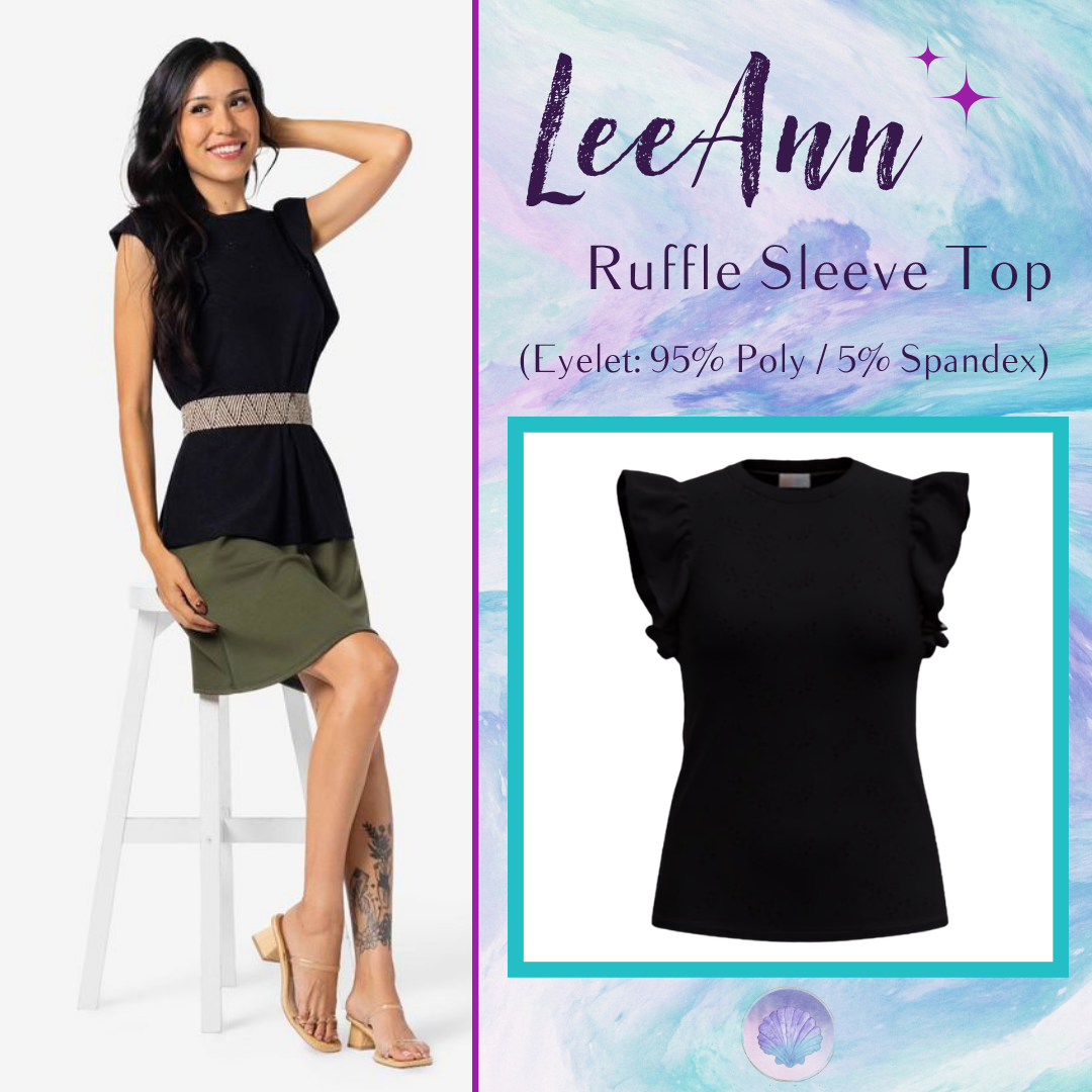 LuLaRoe LeeAnn Ruffle Sleeve Top - Solid Black