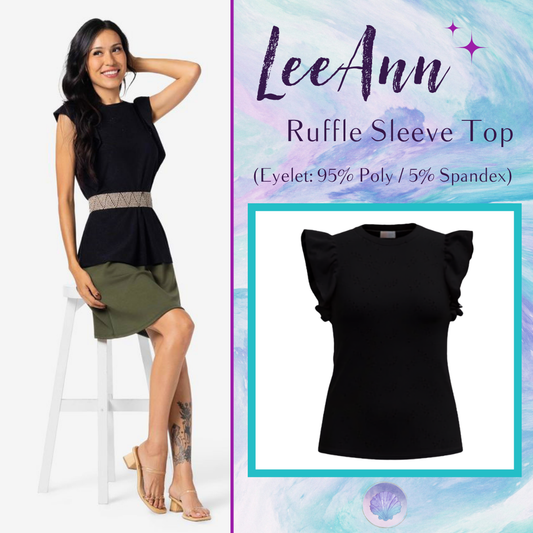 LuLaRoe LeeAnn Ruffle Sleeve Top - Solid Black