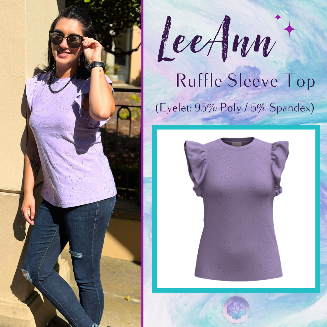 LuLaRoe LeeAnn Ruffle Sleeve Top - Solid Lavender Mist