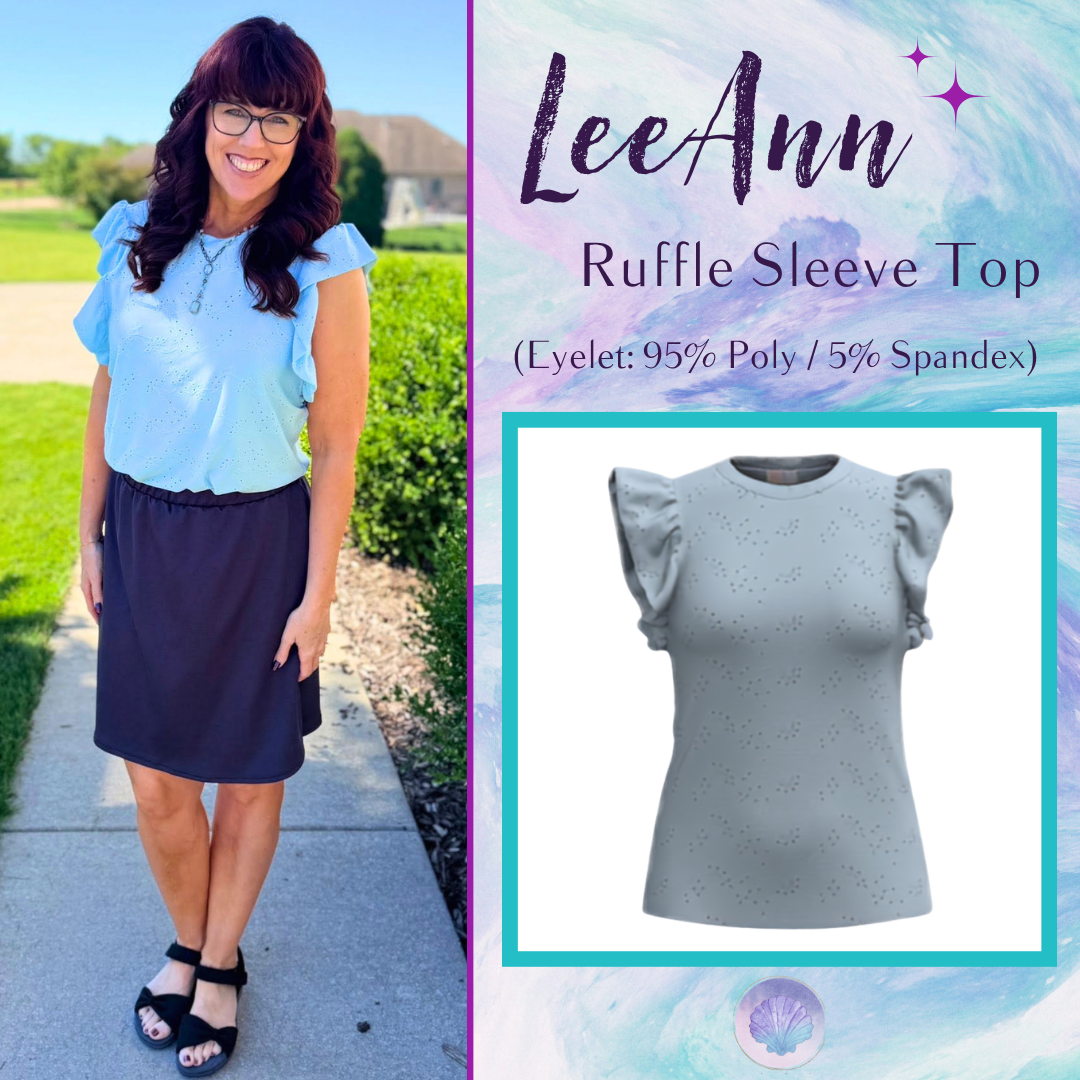 LuLaRoe LeeAnn Ruffle Sleeve Top - Solid Sky Blue