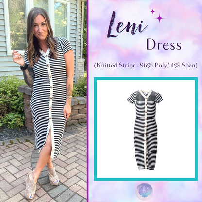 LuLaRoe Leni Dress – Black & Ivory Scalloped Stripe