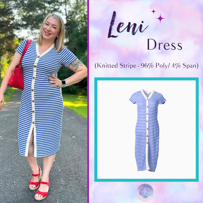 LuLaRoe Leni Dress – Navy & Ivory Scalloped Stripe