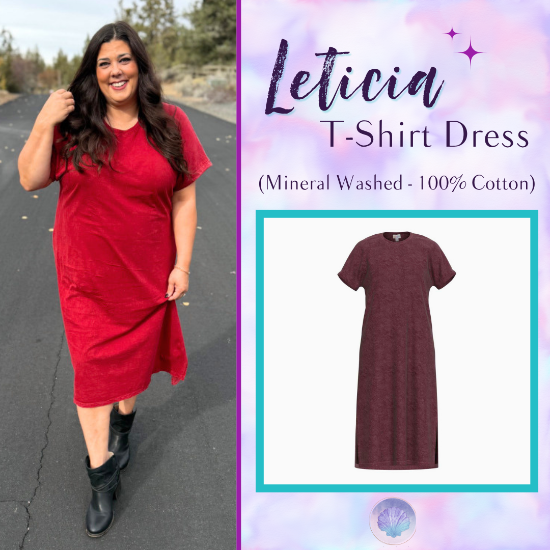 LuLaRoe Leticia Solid Mineral Washed Deep Crimson Red 100% cotton mineral washed midi T-shirt dress - product image 1