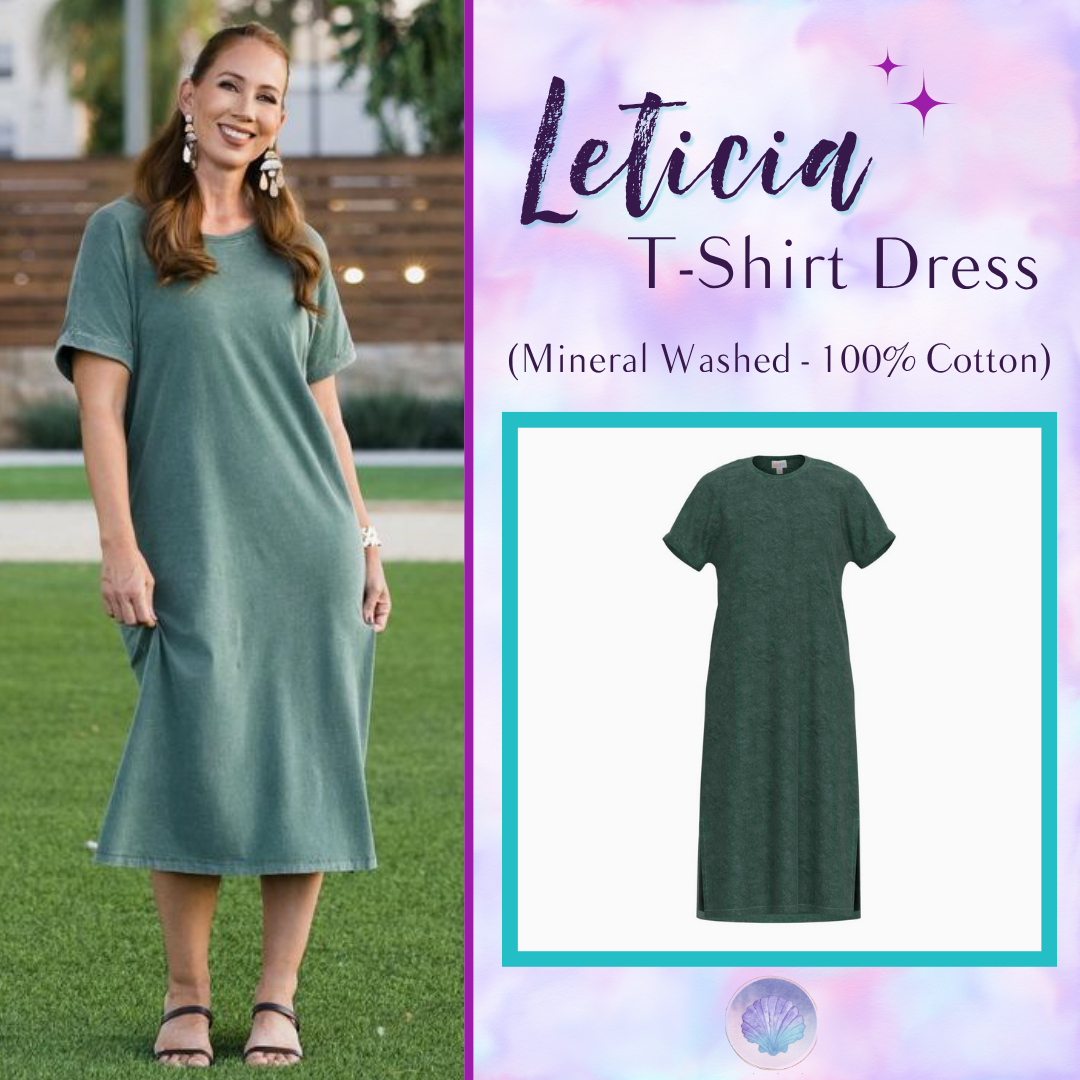 LuLaRoe Leticia Solid Mineral Washed Muted Sage Green 100% cotton mineral washed midi T-shirt dress - product image 1