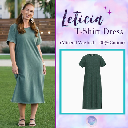 LuLaRoe Leticia Solid Mineral Washed Muted Sage Green 100% cotton mineral washed midi T-shirt dress - product image 1