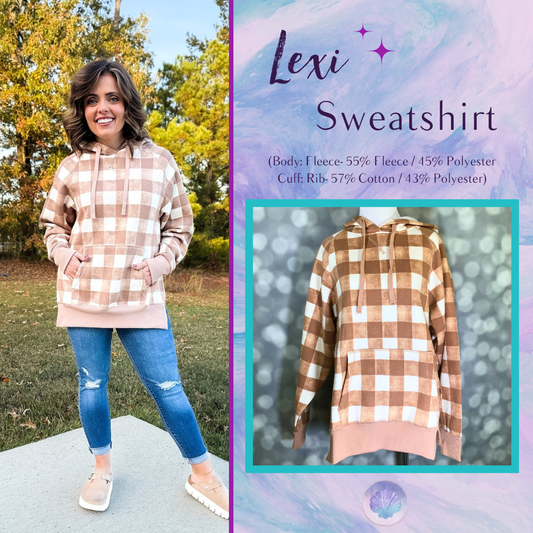 LuLaRoe Lexi Sweatshirt - Tan & Cream Buffalo Check