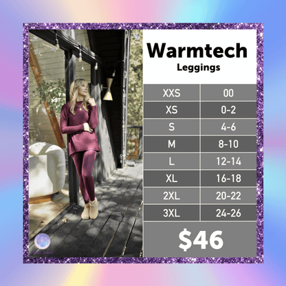 LuLaRoe WarmTech fleece-lined leggings solid black - size chart