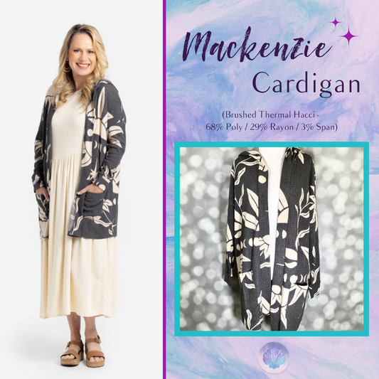 LuLaRoe Cozy Mackenzie Cardigan - Black & Cream Botanical Star Print