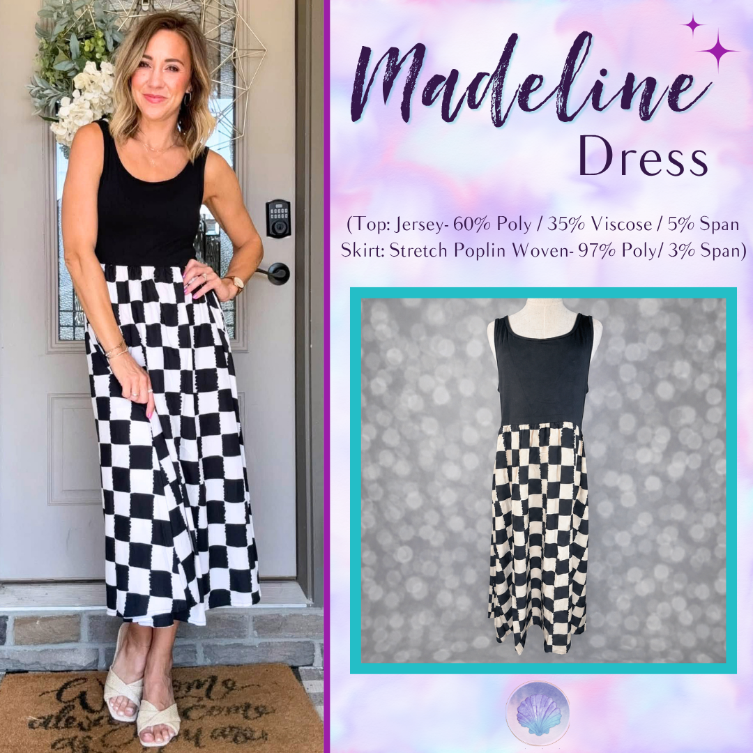 LuLaRoe Madeline Midi Tank Dress - Black Painterly Checkerboard