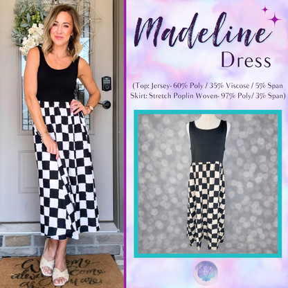 LuLaRoe Madeline Midi Tank Dress - Black Painterly Checkerboard