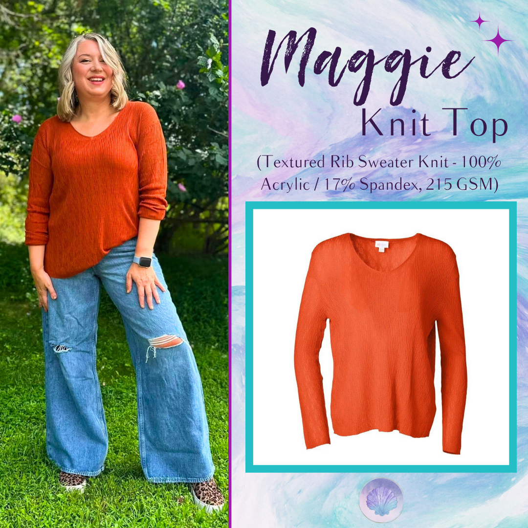 LuLaRoe Maggie Textured Knit Top in Solid Burnt Orange - lightweight V-neck open-knit sweater with long sleeves