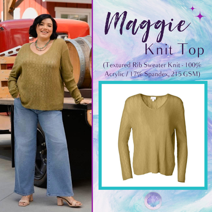 LuLaRoe Maggie Textured Knit Top in Solid Olive Green - lightweight V-neck open-knit sweater with long sleeves