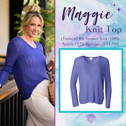 LuLaRoe Maggie Textured Knit Top in Solid Periwinkle Blue - lightweight V-neck open-knit sweater with long sleeves