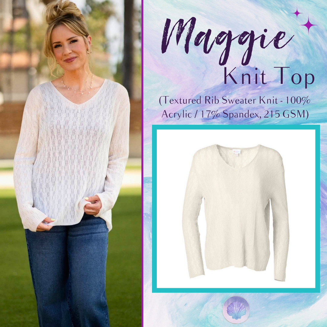 LuLaRoe Maggie Textured Knit Top in Solid Soft Ivory - lightweight V-neck open-knit sweater with long sleeves