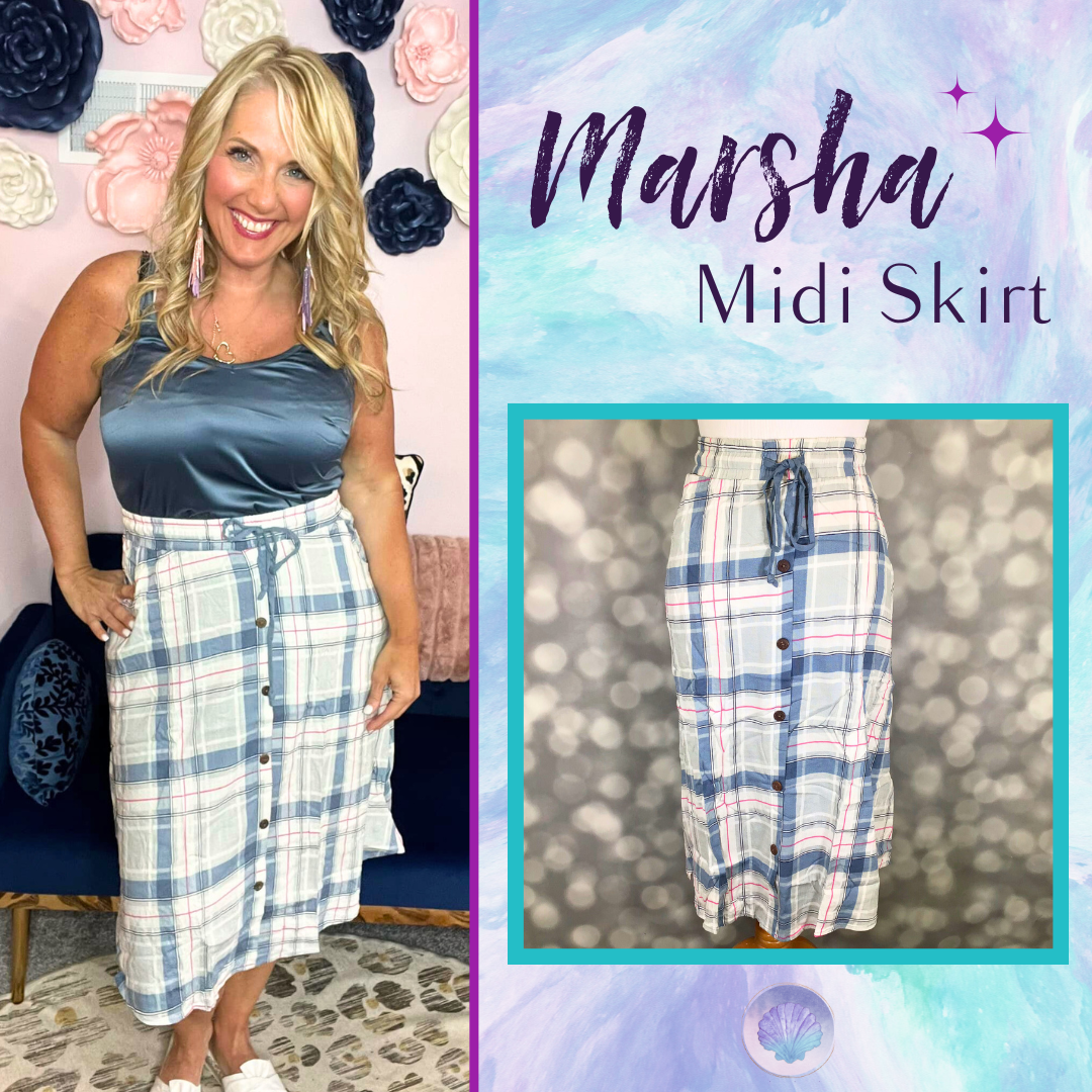 LuLaRoe LuLaRoe Marsha Midi Skirt - Harborline Plaid 
