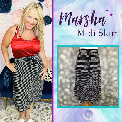 LuLaRoe LuLaRoe Marsha Midi Skirt - Inkwell Stripe 