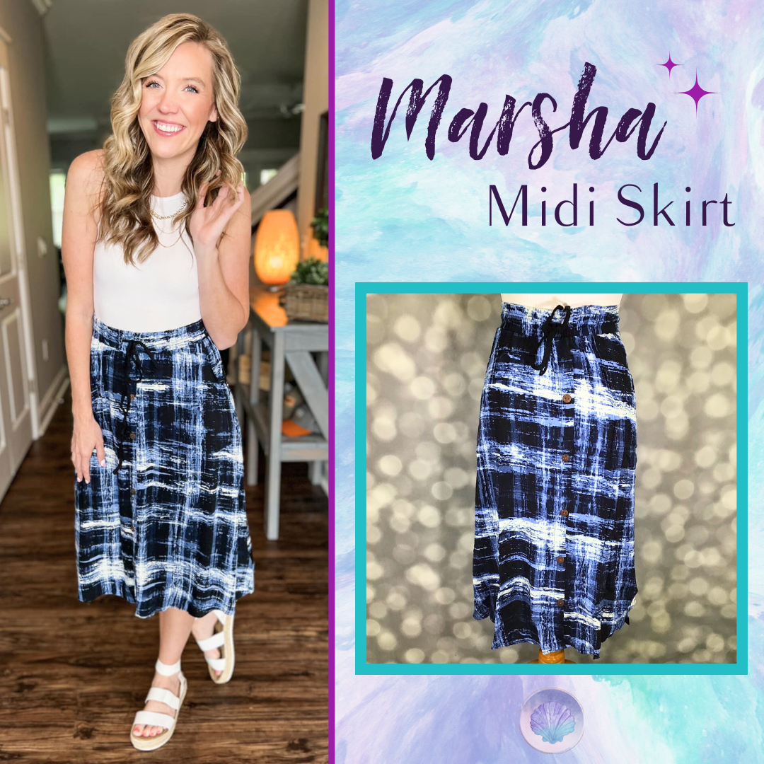 LuLaRoe LuLaRoe Marsha Midi Skirt - Midnight Crosshatch 