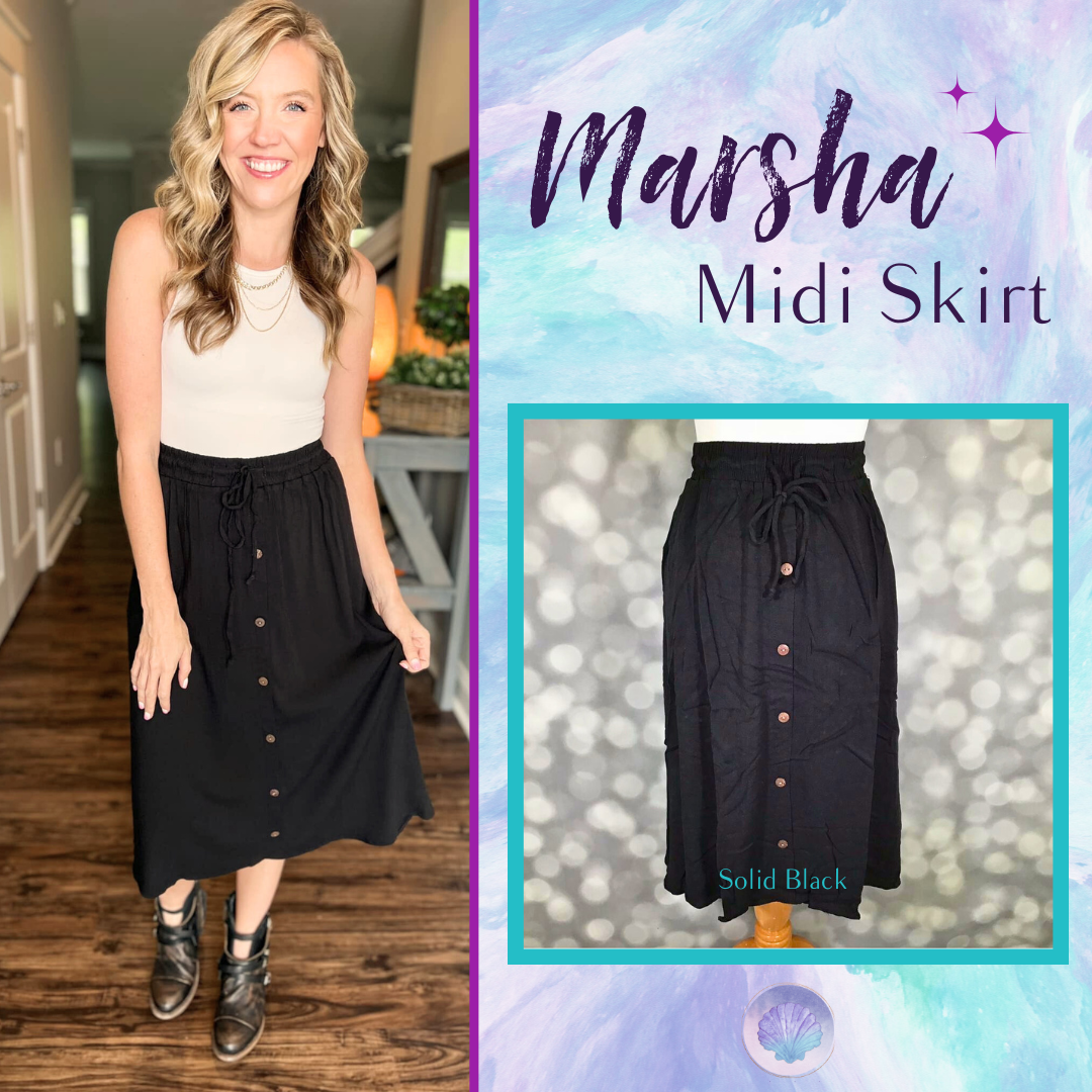 LuLaRoe LuLaRoe Marsha Midi Skirt - Solid Midnight Black 