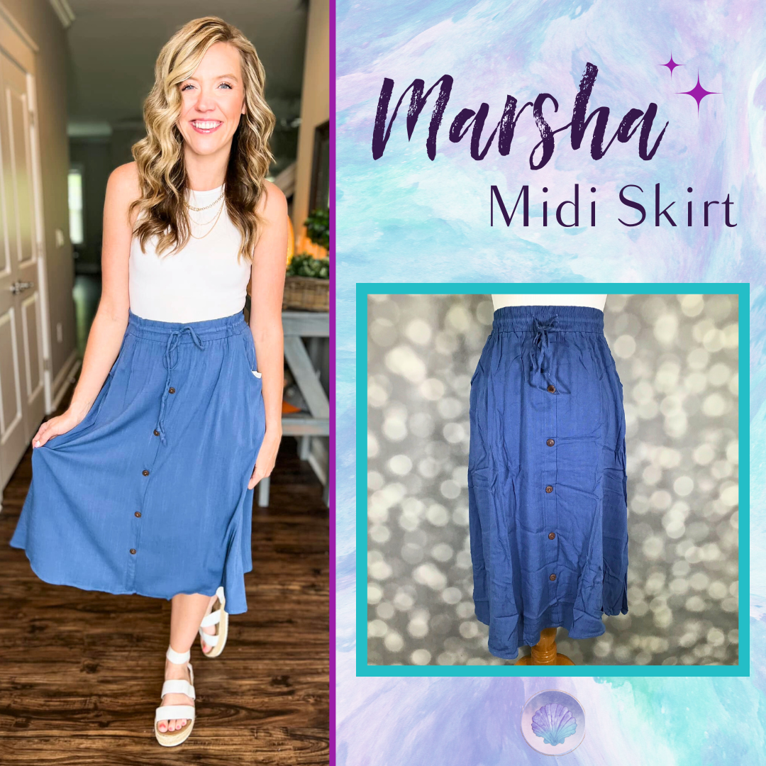 LuLaRoe LuLaRoe Marsha Midi Skirt - Solid Coastal Denim Blue 