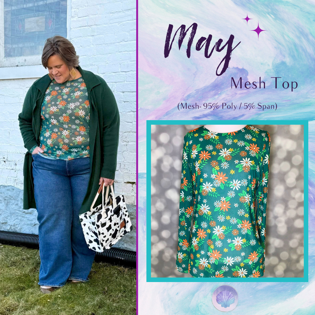 LuLaRoe LuLaRoe May Mesh Top - Woodland Daisy Drift 