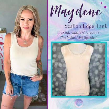 LuLaRoe Maydene Scallop Edge Tank – Solid Egret Ivory