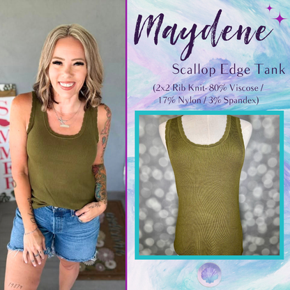 LuLaRoe Maydene Scallop Edge Tank – Solid Soft Olive