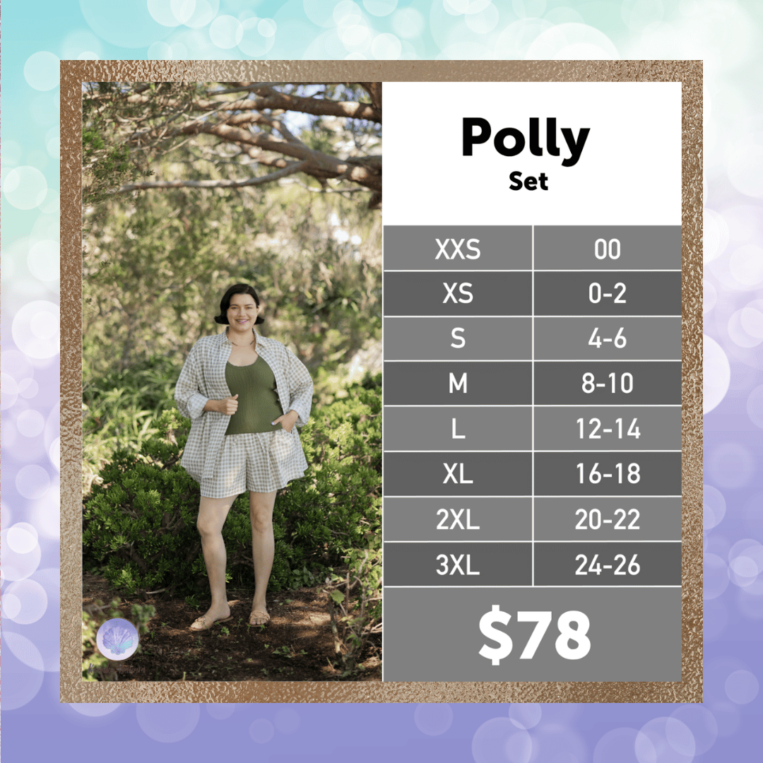 LuLaRoe Polly Set size chart for women’s sizes XXS through 3XL, excluding 1XL.