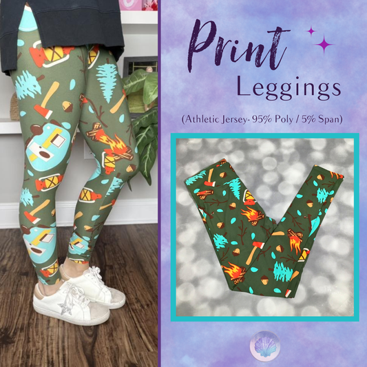 LuLaRoe LuLaRoe Single Print Leggings - Forest Campfire Icons 