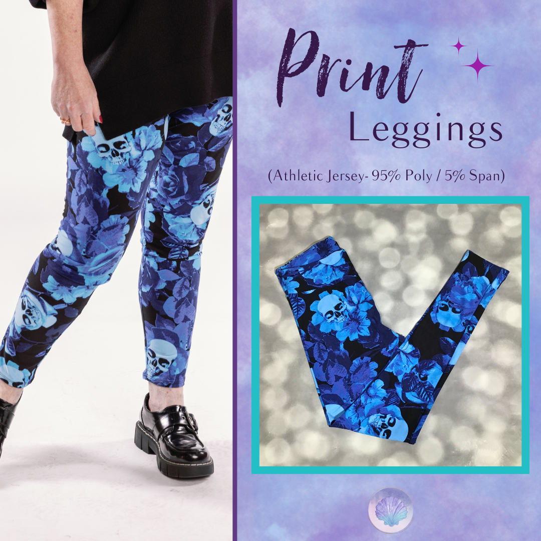LuLaRoe LuLaRoe Single Print Leggings - Midnight Bloom Skull Garden 
