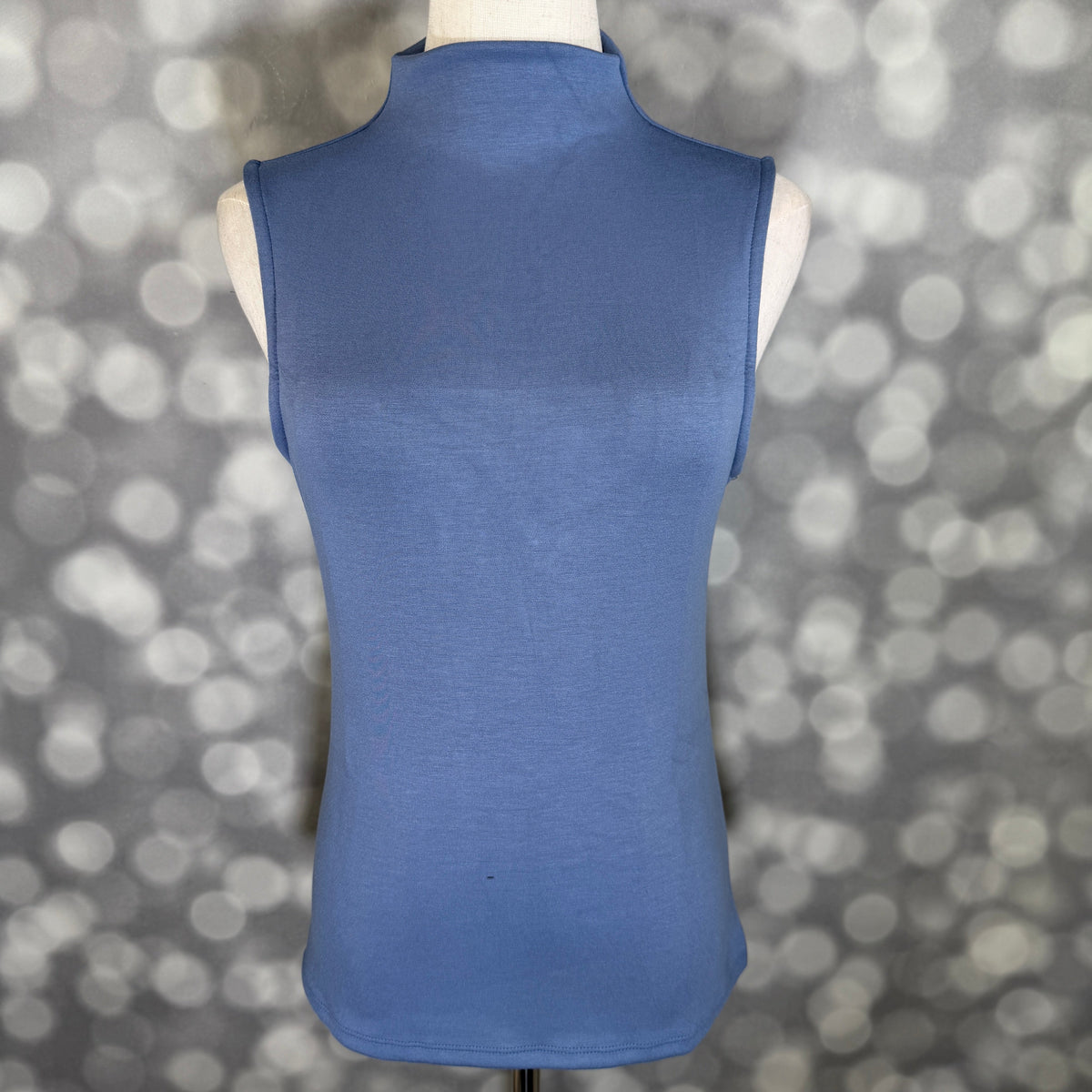 LuLaRoe Ramona Mock Neck Tank – Solid Slate Blue outfit and fit photo