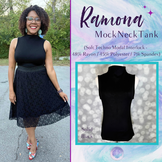 LuLaRoe Ramona Mock Neck Tank – Solid Black front view