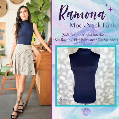 LuLaRoe Ramona Mock Neck Tank – Solid Navy Blue front view