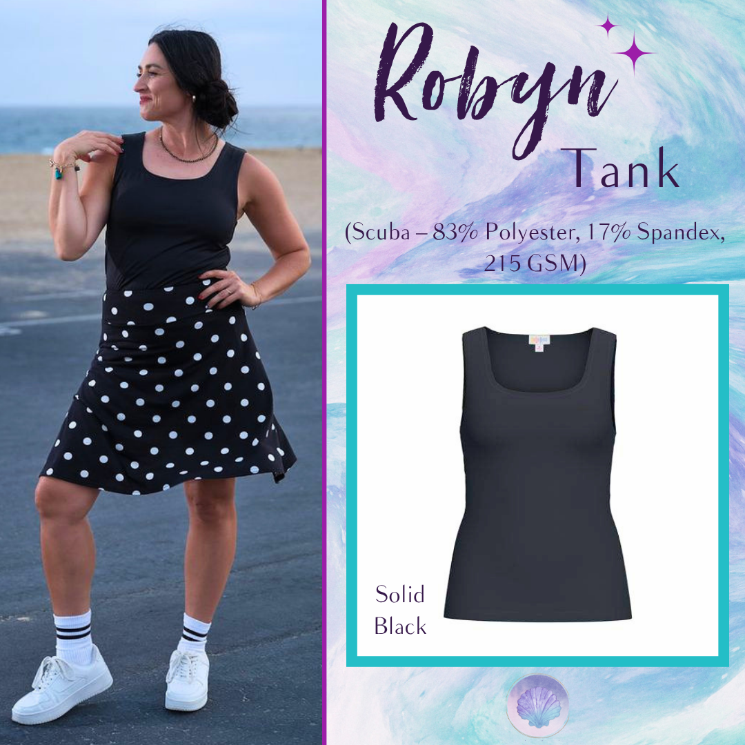 LuLaRoe Robyn Fitted Tank in solid black, front product view