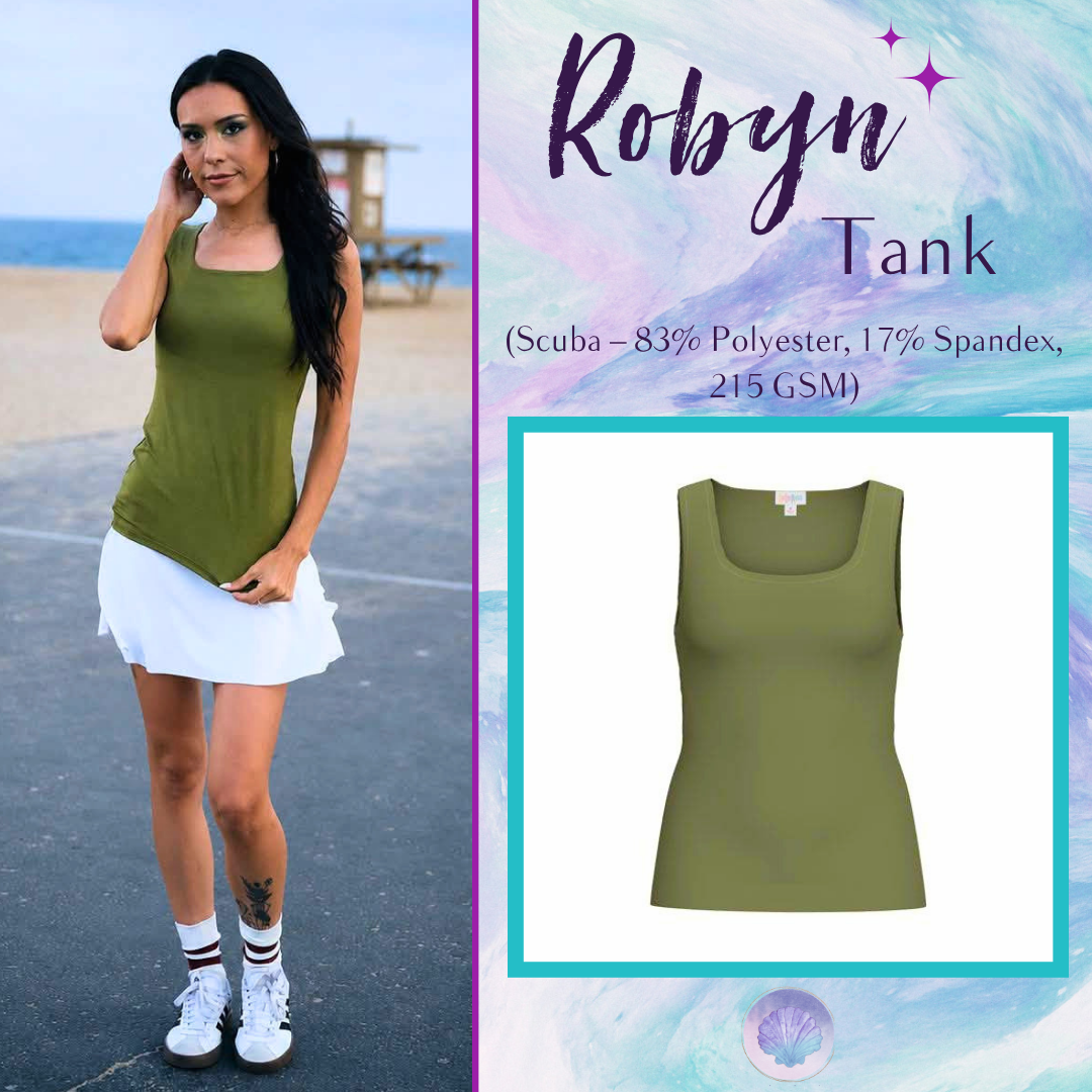 LuLaRoe Robyn Fitted Tank in solid olive green, front product view