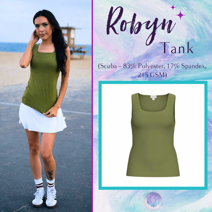 LuLaRoe Robyn Fitted Tank in solid olive green, front product view