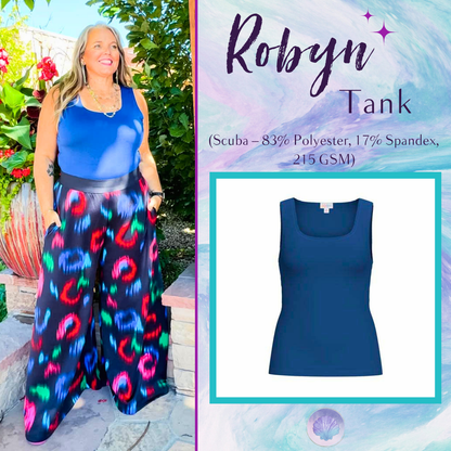 LuLaRoe Robyn Fitted Tank in solid royal blue, front product view