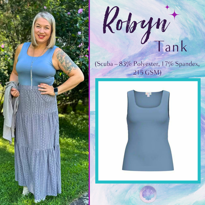 LuLaRoe Robyn Fitted Tank in solid slate blue, front product view