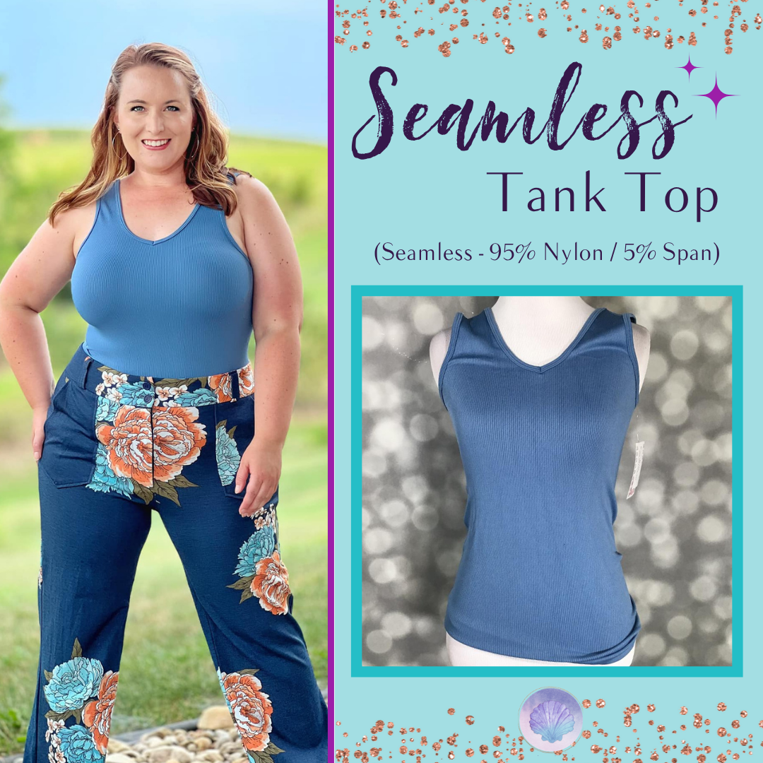 LuLaRoe Seamless Tank - Solid Coronet Blue Seamless Rib 