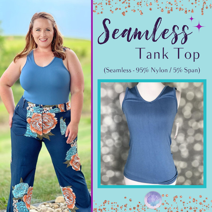 LuLaRoe Seamless Tank - Solid Coronet Blue Seamless Rib 