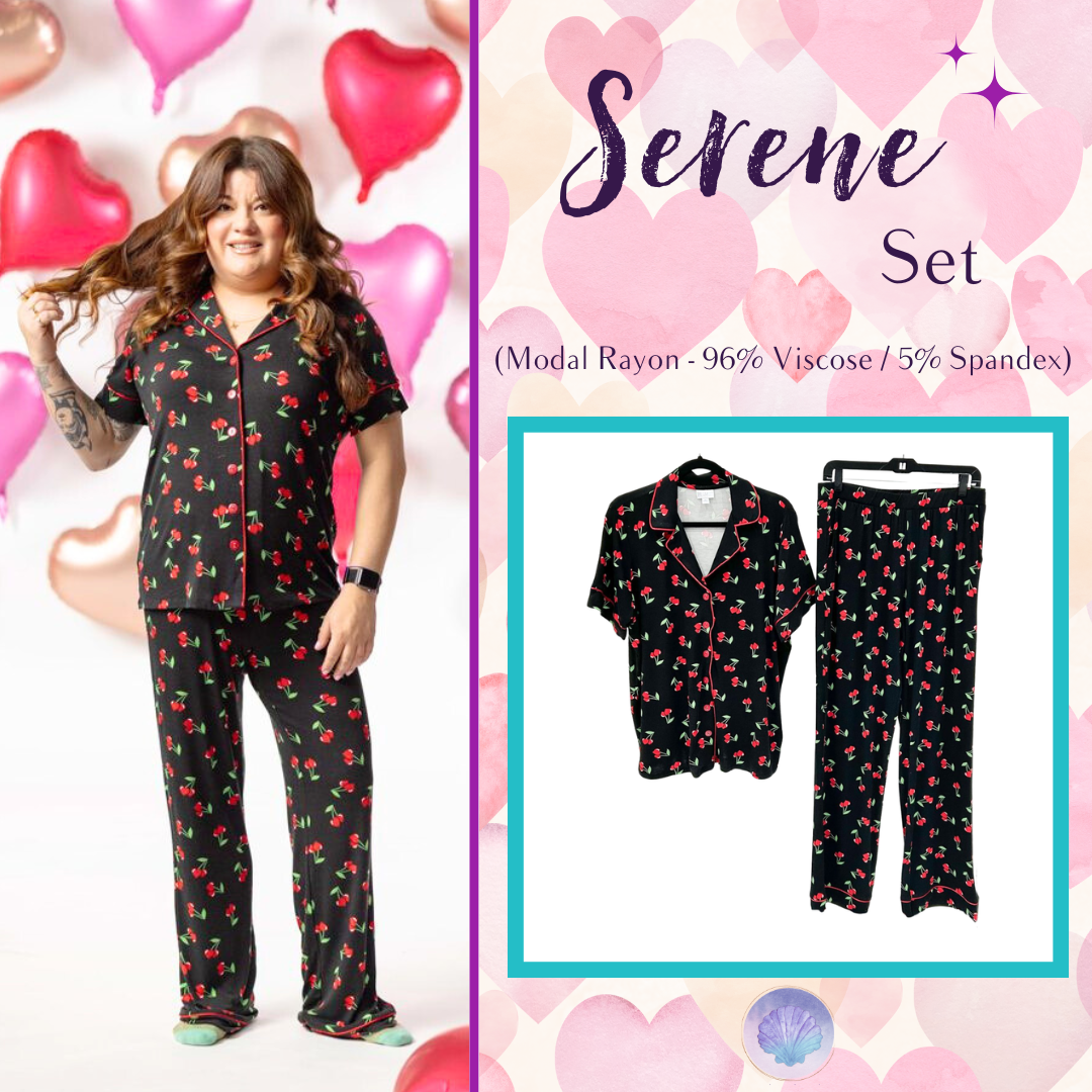 LuLaRoe LuLaRoe Valentine Serene Set - Midnight Cherry Charm 